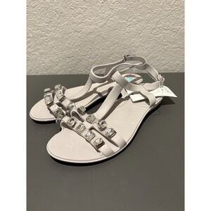 NWT Oka-B Women's Tally Rhinestone Ankle Strap Sandals Pebble Grey Size 7 M